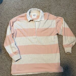 Aerie Pink and Cream Striped Collar Sweatshirt